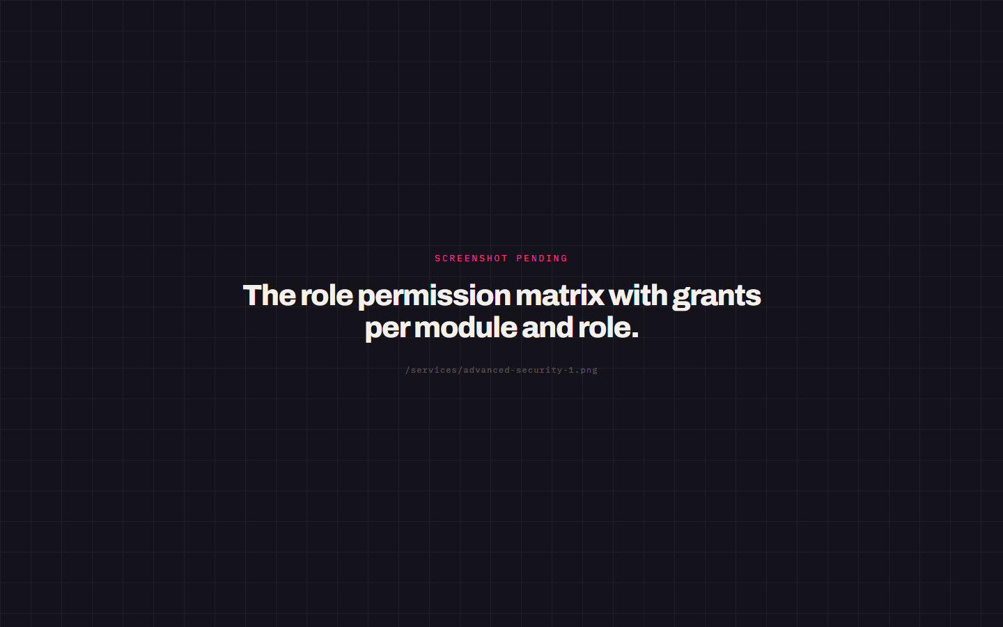 The role permission matrix with grants per module and role.