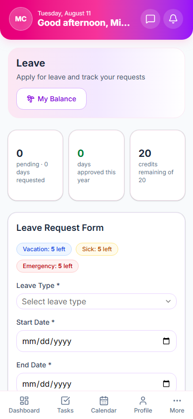 Filing a leave application from a phone.