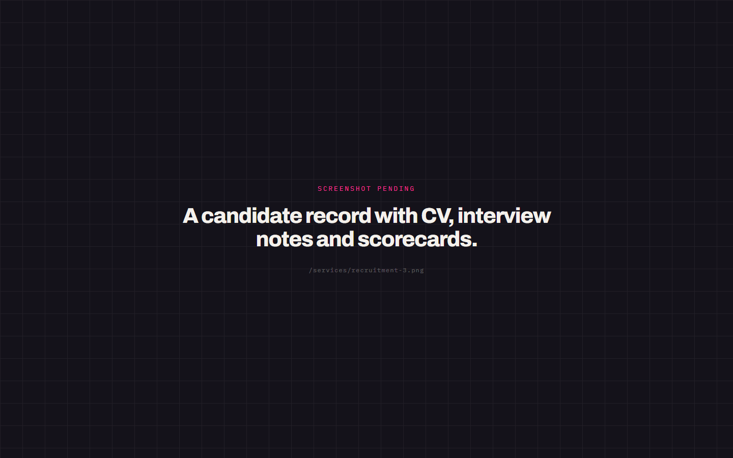 A candidate record with CV, interview notes and scorecards.